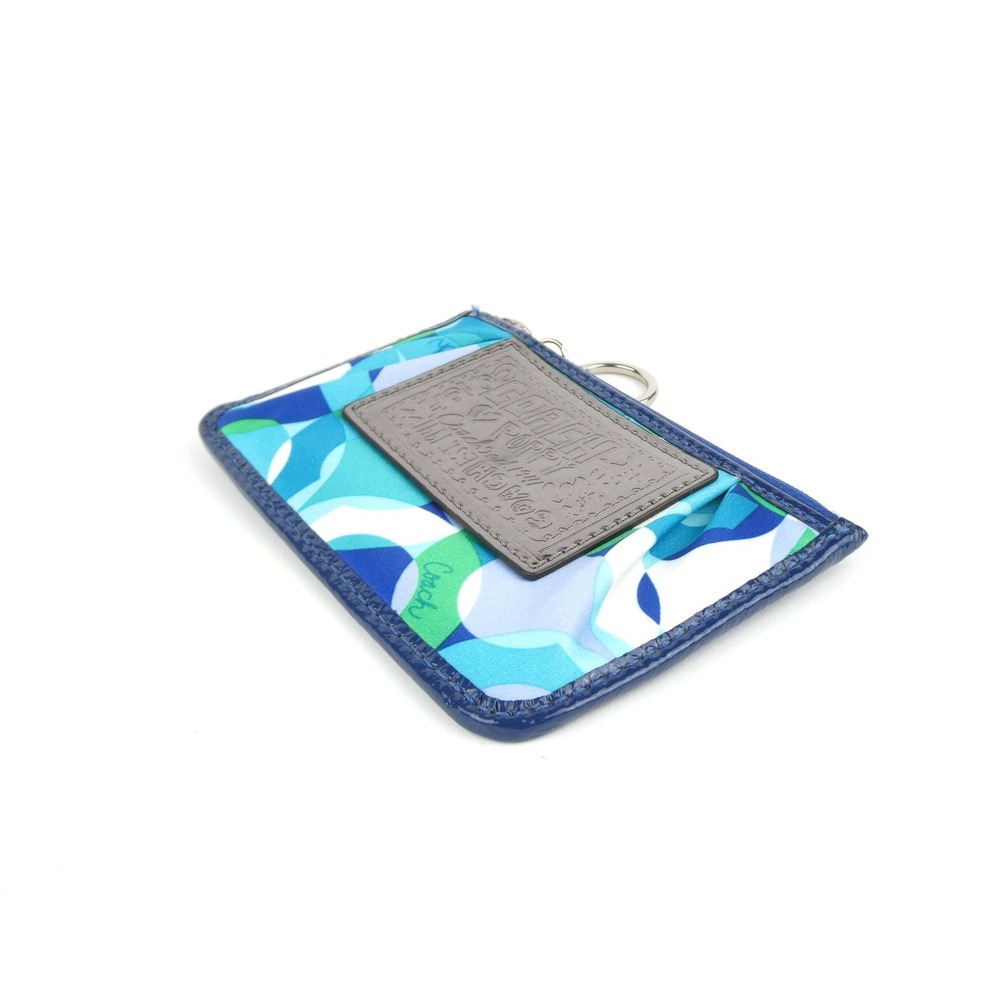 Coach Poppy Signature Op Art Blue Green Mini Skinny Case w/Keychain - Picture 3 of 9